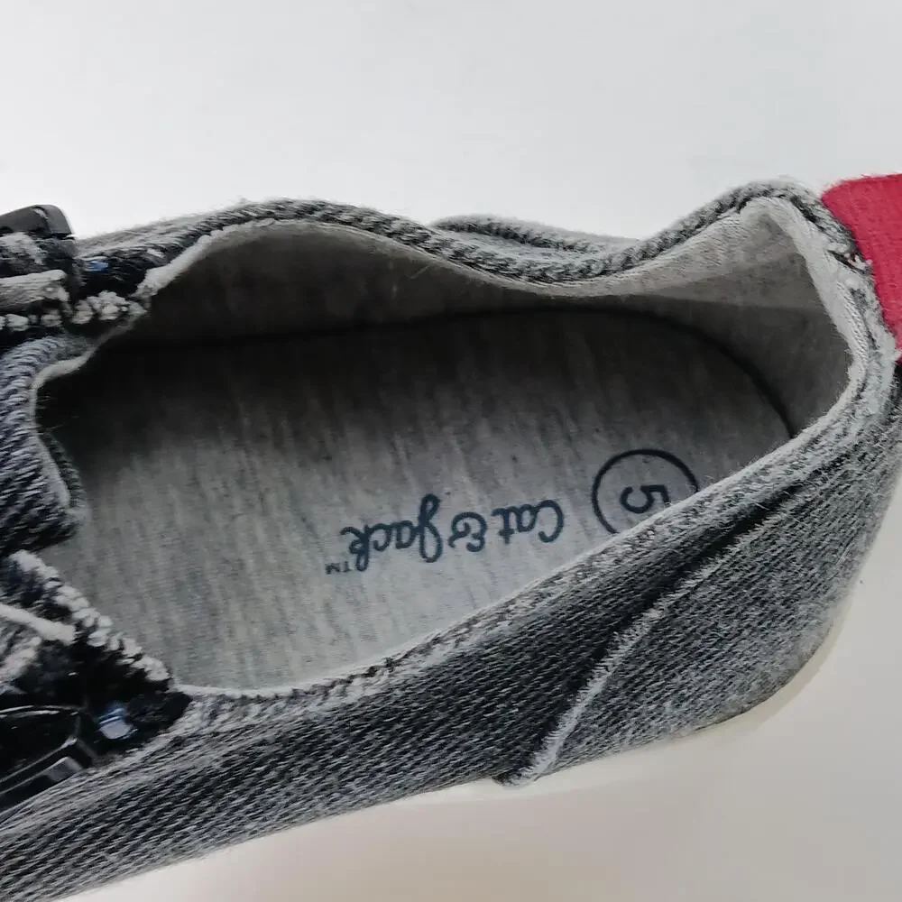 Cat & Jack Shoes Kids Size 5 Gray Denim Zipper Lace Up Casual Low Top Sneakers